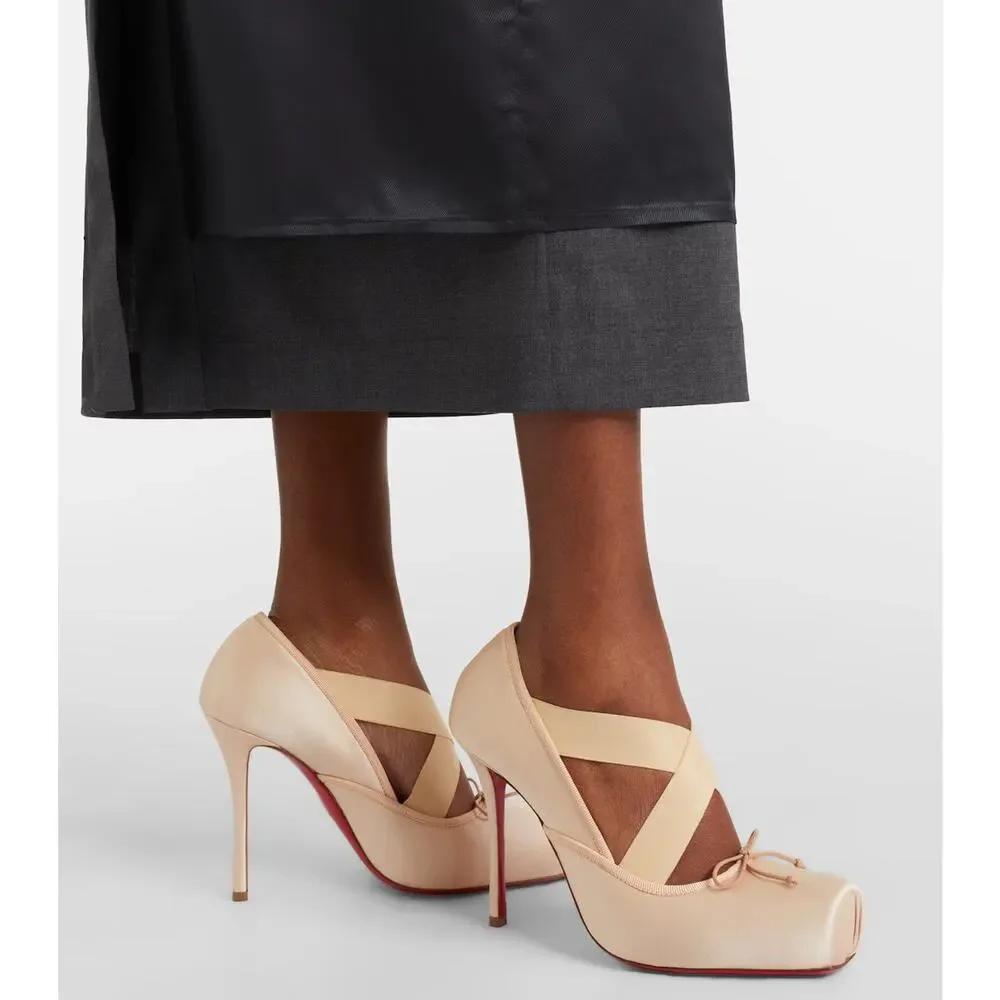 Christian Louboutin Cassiastic 100 Blush Nude Satin Strap Ballet Heel Pump 40
